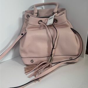 NWT Milly Large Pastel Pink Pebble Leather Drawstring Bucket Bag